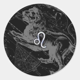 Chrome Style Leo Zodiac Sign auf Hevelius Runder Aufkleber