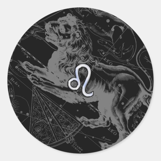 Chrome Style Leo Zodiac Sign auf Hevelius Runder Aufkleber (Vorderseite)