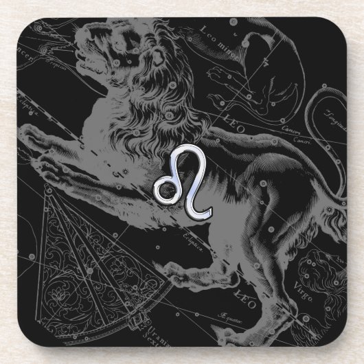 Chrome Style Leo Zodiac Sign auf Hevelius Untersetzer (Vorderseite)