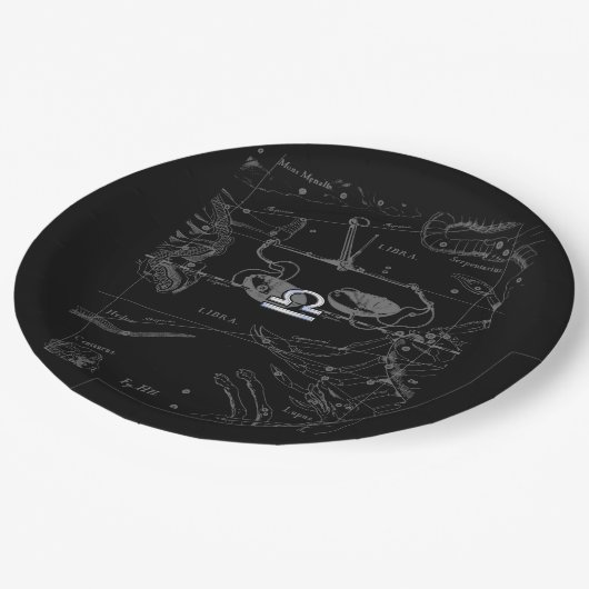 Chrome Style Libra Zodiac-Zeichen auf Hevelius Pappteller (Schrägansicht)