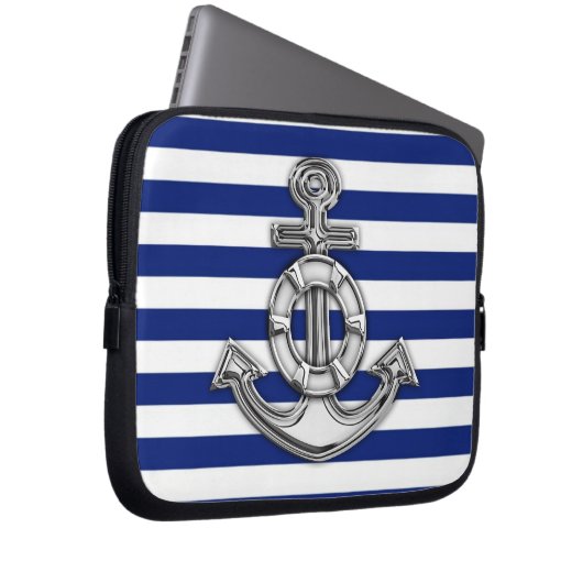 Chrome Style Lifesaver auf Blue Stripes Laptopschutzhülle (Vorne Rechts)