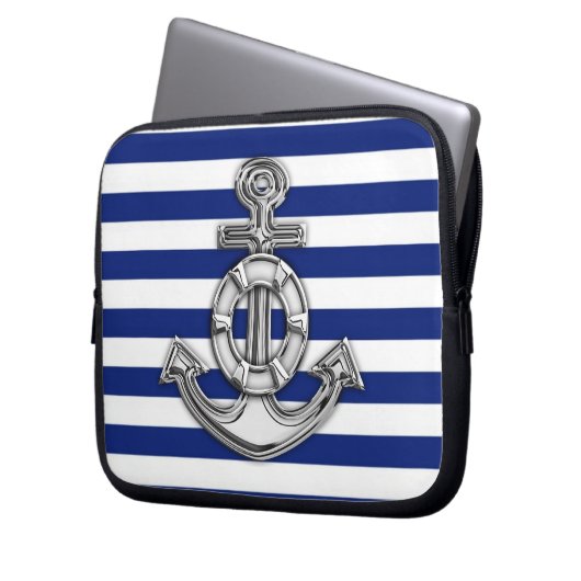 Chrome Style Lifesaver auf Blue Stripes Laptopschutzhülle (Vorderseite Links)