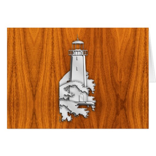 Chrome Style Lighthouse auf Teak Wood (Vorderseite (Horizontal))