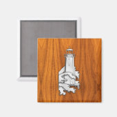 Chrome Style Lighthouse auf Teak Wood Deco Magnet (Vorderseite/Rückseite)