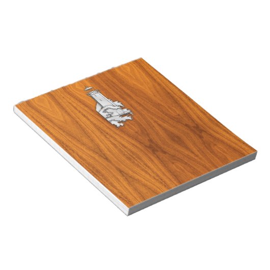 Chrome Style Lighthouse auf Teak Wood Deco Notizblock (angewinkelt)