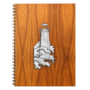 Chrome Style Lighthouse auf Teak Wood Deco Notizblock