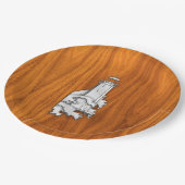 Chrome Style Lighthouse auf Teak Wood Deco Pappteller (Schrägansicht)