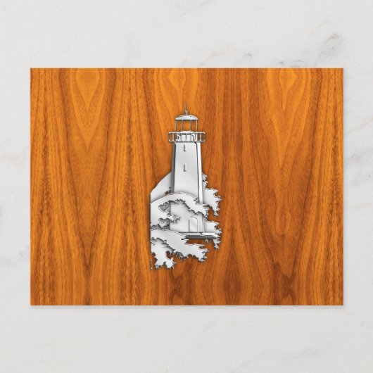 Chrome Style Lighthouse auf Teak Wood Deco Postkarte (Vorderseite)