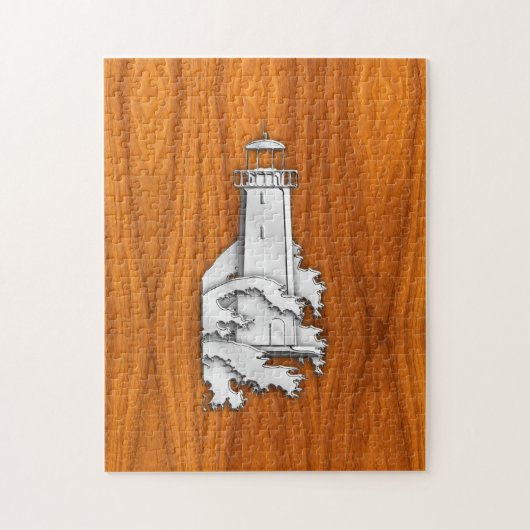 Chrome Style Lighthouse auf Teak Wood Deco Puzzle (Vertikal)