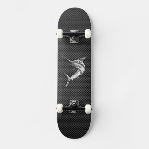 Chrome Style Marlin auf Carbon Fibre Skateboard