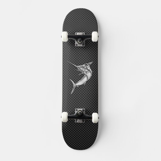 Chrome Style Marlin auf Carbon Fibre Skateboard (Vorderseite)