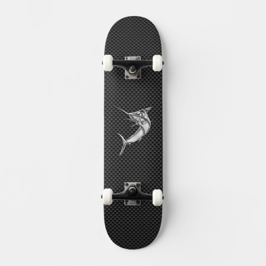 Chrome Style Marlin auf Carbon Fibre Skateboard (Vorderseite)