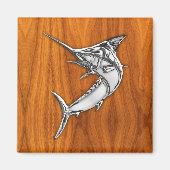 Chrome Style Marlin on Teak Wood Decor Magnet (Vorne)