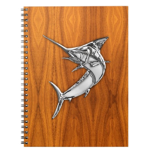 Chrome Style Marlin on Teak Wood Decor Notizblock (Vorderseite)