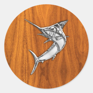 Chrome Style Marlin on Teak Wood Decor Runder Aufkleber