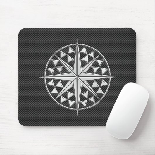 Chrome Style Nautical Compass Star auf Carbon Fibr Mousepad (Mit Mouse)