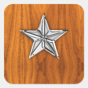Chrome Style Nautical Star auf Teak Veneer Quadratischer Aufkleber