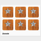 Chrome Style Nautical Star auf Teak Veneer Quadratischer Aufkleber (Blatt)