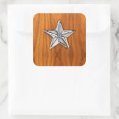Chrome Style Nautical Star auf Teak Veneer Quadratischer Aufkleber (Tasche)
