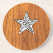 Chrome Style Nautical Star auf Teak Veneer Sandstein Untersetzer (Vorne)