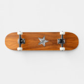 Chrome Style Nautical Star auf Teak Veneer Skateboard (Horizontal)