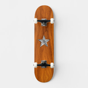 Chrome Style Nautical Star auf Teak Veneer Skateboard