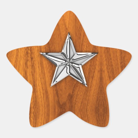 Chrome Style Nautical Star auf Teak Veneer Stern-Aufkleber (Vorderseite)
