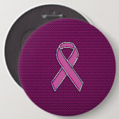 Chrome Style Pink Ribbon Awareness Carbon Fibre Button (Vorne & Hinten)
