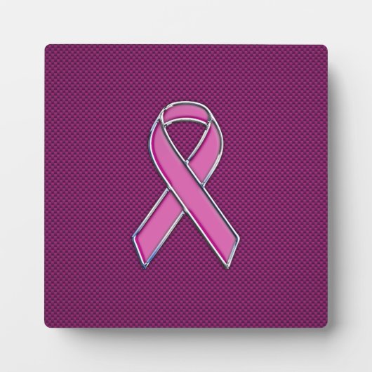 Chrome Style Pink Ribbon Awareness Carbon Fibre Fotoplatte (Vorderseite)