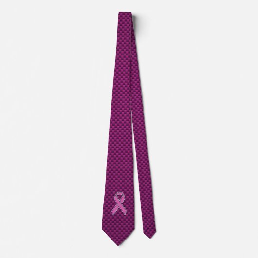 Chrome Style Pink Ribbon Awareness Carbon Fibre Krawatte (Vorderseite)