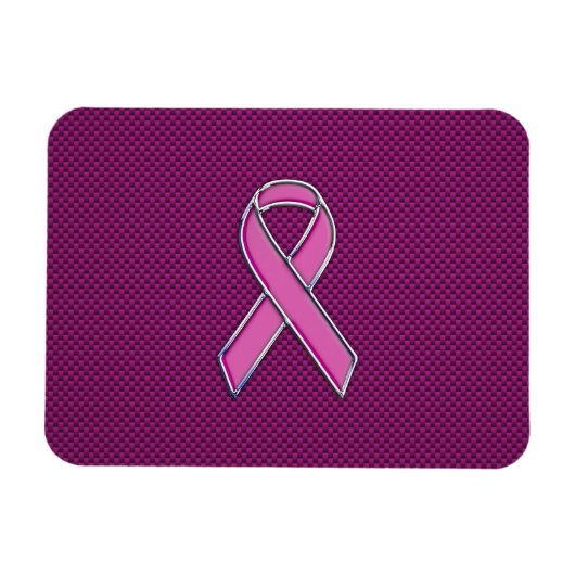Chrome Style Pink Ribbon Awareness Carbon Fibre Magnet (Horizontal)
