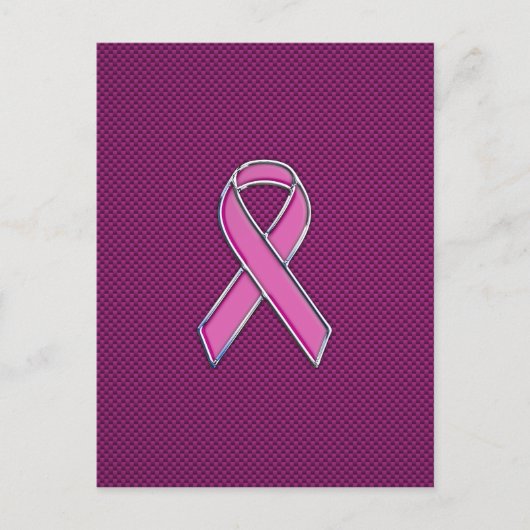 Chrome Style Pink Ribbon Awareness Carbon Fibre Postkarte (Vorderseite)