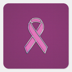 Chrome Style Pink Ribbon Awareness Carbon Fibre Quadratischer Aufkleber