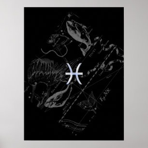 Chrome Style Pisces Zodiac-Zeichen auf Hevelius Poster