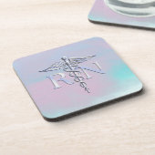 Chrome Style RN Caduceus Medical Mother Pearl Look Getränkeuntersetzer (Linke Seite)