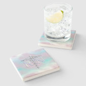 Chrome Style RN Caduceus Medical Mother Pearl Look Steinuntersetzer (Seitenansicht)