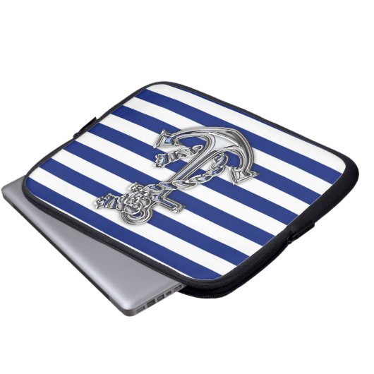Chrome Style Rope Anchor auf Navy Stripes Laptopschutzhülle (Vorne Knopf)