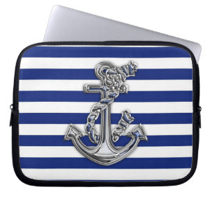 Chrome Style Rope Anchor auf Navy Stripes Laptopschutzhülle