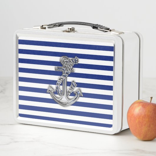 Chrome Style Rope Anchor auf Navy Stripes Metall Brotdose (Beispiel)