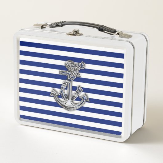 Chrome Style Rope Anchor auf Navy Stripes Metall Brotdose (Vorderseite)