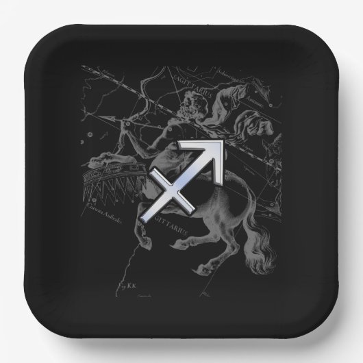 Chrome Style Sagittarius Zodiac-Zeichen auf Heveli Pappteller (Vorderseite)