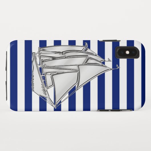 Chrome Style Sailboat auf nautischen Streifen Case-Mate iPhone Hülle (Rückseite (Horizontal))