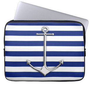 Chrome Style Thin Anchor auf Navy Stripes Laptopschutzhülle