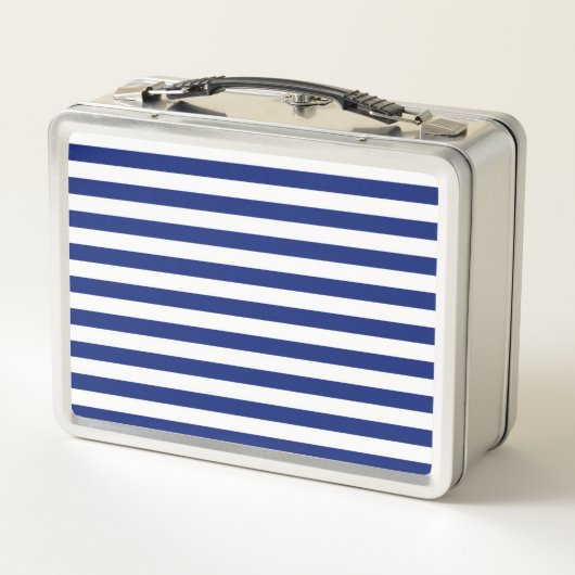 Chrome Style Thin Anchor auf Navy Stripes Metall Brotdose (Rückseite)