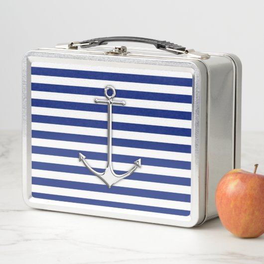 Chrome Style Thin Anchor auf Navy Stripes Metall Brotdose (Beispiel)