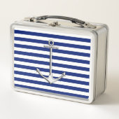 Chrome Style Thin Anchor auf Navy Stripes Metall Brotdose (Vorderseite)