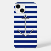 Chrome Style Thin Anchor on Blue Stripes Case-Mate iPhone Hülle (Rückseite)