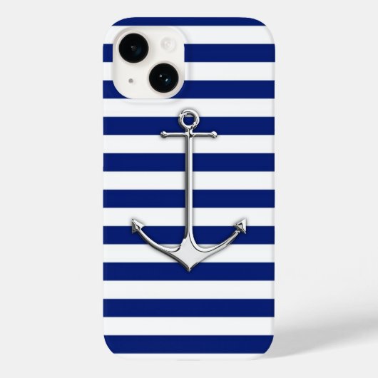 Chrome Style Thin Anchor on Blue Stripes Case-Mate iPhone Hülle (Rückseite)