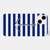 Chrome Style Thin Anchor on Blue Stripes Case-Mate iPhone Hülle (Rückseite (Horizontal))