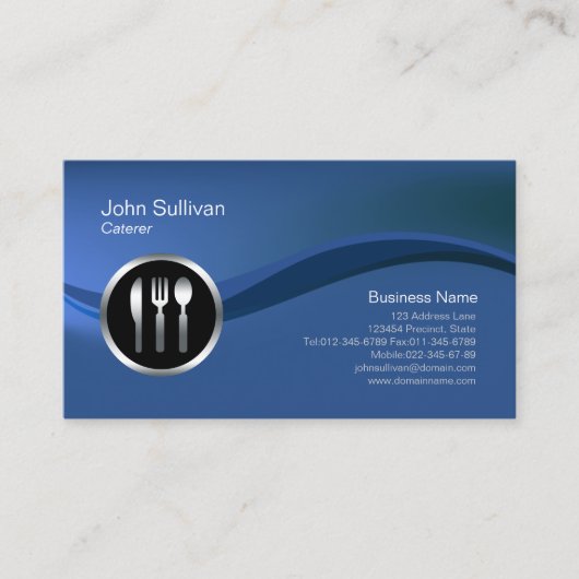 Chrome Utensil Icon Caterer Business Card Visitenkarte (Vorderseite)